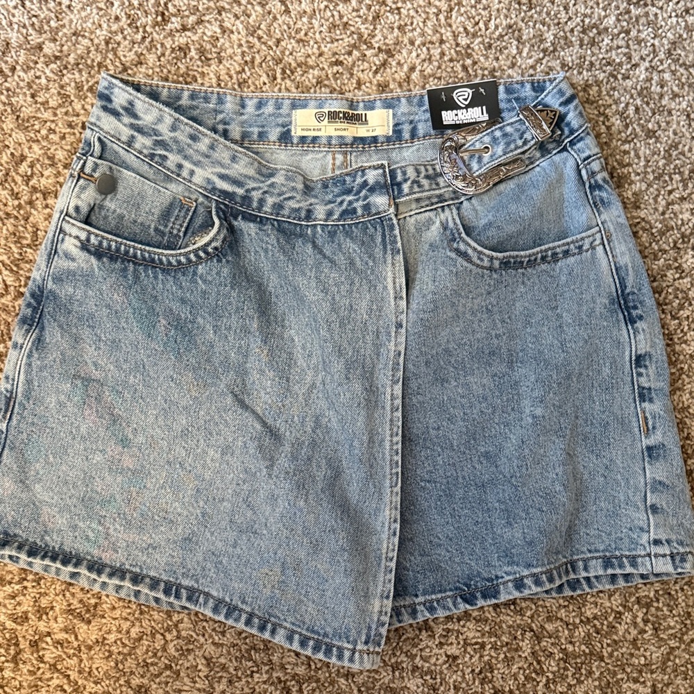 Rock & Roll Cowgirl Denim Skort - Light Blue